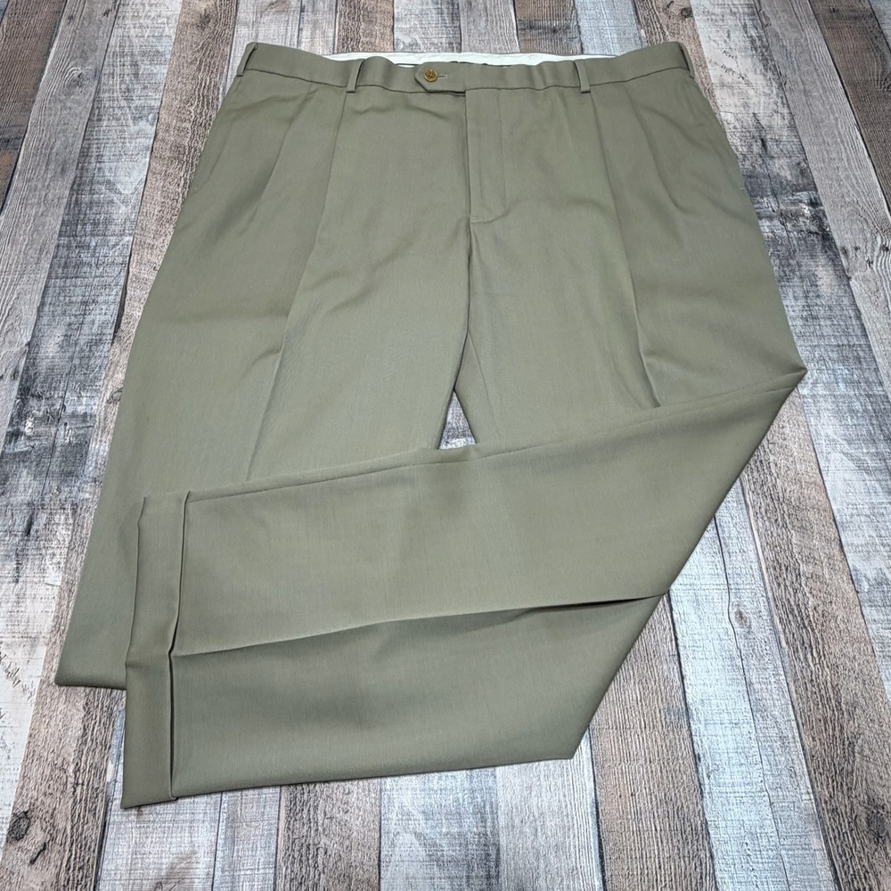 Brooks Brothers Madison Pants Mens 42x30 Khaki Wool Pleated Cuffed Trousers